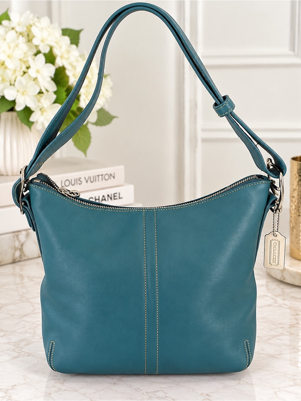 Coach Vintage Y2K Legacy 9326 Teal Leather Slim Duffle Hobo Shoulder Bag